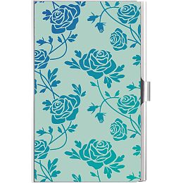 CREATCABIN Rose Business Card Holder Case Wallet for Women Blue Flower Metal Slim Pocket Purse Square Stainless Steel Name Card Cases Organizer Wallet Gifts for Women Men Office Travel 3.6 x 2.2 Inch