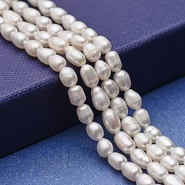 Honeyhandy Natural Cultured Freshwater Pearl Beads Strands, Potato, White, 5~8x4~4.5mm, Hole: 0.6mm, about 52~64pcs/strand, 13.52 inch(34.5cm)