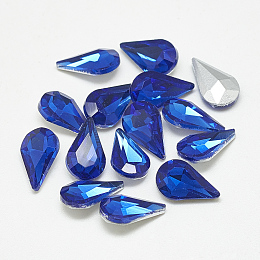 Honeyhandy Pointed Back Glass Rhinestone Cabochons, Back Plated, Faceted, teardrop, Sapphire, 8x5x3mm