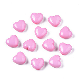 Honeyhandy Opaque Acrylic Beads, Heart, Pearl Pink, 10x11x6mm, Hole: 2mm, about 1267pcs/500g