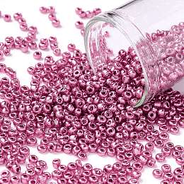 Honeyhandy 12/0 Glass Seed Beads, Metallic Colours Style, Round, Camellia, 12/0, 2mm, Hole: 1mm, about 30000pcs/pound