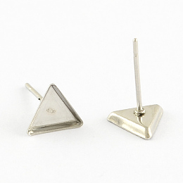 Honeyhandy Earring Cabochon Settings 304 Stainless Steel Ear Studs Blank Settings, Triangle, Stainless Steel Color, Triangle Tray: 7x8mm, 8x7x2mm, Pin: 0.5mm