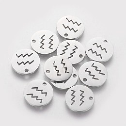 Honeyhandy 304 Stainless Steel Charms, Flat Round with Constellation/Zodiac Sign, Aquarius, 12x1mm, Hole: 1.5mm