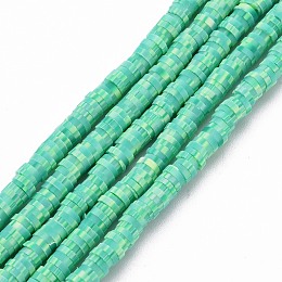 Honeyhandy Handmade Polymer Clay Bead Strands, Heishi Beads, for DIY Jewelry Crafts Supplies, Disc/Flat Round, Medium Aquamarine, 4x0.5~1mm, Hole: 0.9mm, about 320~450pcs/strand, 15.35 inch~16.92 inch(39~43cm)