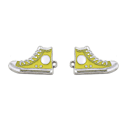 Honeyhandy Alloy Enamel Pendants, Lead Free and Cadmium Free, Shoes, Platinum Metal Color, Yellow, 30x17x2mm, Hole: 1.5mm