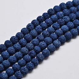 Honeyhandy Natural Lava Rock Round Bead Strands, Dyed, Royal Blue, 10mm, Hole: 1mm, about 38pcs/strand, 15.7 inch