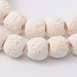 Honeyhandy Natural Lava Rock Bead Strands, Dyed, Round, Creamy White, 8mm, Hole: about 2mm, about 52pcs/strand, 15.5 inch