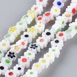 Honeyhandy Handmade Millefiori Glass Bead Strands, Flower, White, 3.7~5.6x2.6mm, Hole: 1mm, about 88~110pcs/Strand, 15.75''(40cm)