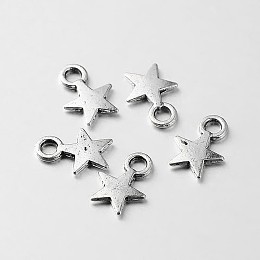 Honeyhandy Tibetan Style Alloy Star Charms, Antique Silver, 11x8x1mm, Hole: 2mm