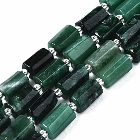 Honeyhandy Natural Emerald Quartz Beads Strands, with Seed Beads, Faceted Column, 9~14x5~7x5~6mm, Hole: 1.2mm, about 15~17pcs/strand, 7.09 inch(18cm)