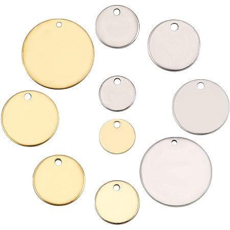 SUNNYCLUE 304 Other Pendants & Charms, Blank Stamping Tag, Flat Round, Golden & Stainless Steel Color, 8~20x0.8~1mm, Hole: 1~1.6mm; 40pcs/box