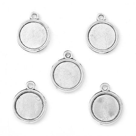 NBEADS 1000g Tibetan Style Antique Silver Alloy Flat Round Pendant Cabochon Settings, Tray: 12mm; 18x15x3mm, Hole: 1mm; about 769pcs/1000g