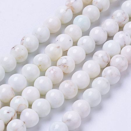 ARRICRAFT Natural Xinjiang Magnesite Bead Strands, Dyed, Round, Floral White, 6mm, Hole: 1mm, about 68pcs/strand, 15.7 inches