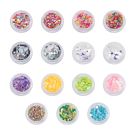 Olycraft Ornament Accessories, Disc Plastic Paillette Beads, Sequins Beads, Mixed Shapes, Mixed Color, 30x15mm