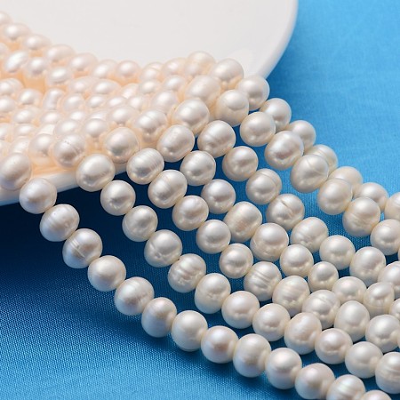 ARRICRAFT Grade A Natural Cultured Freshwater Pearl Beads Strands, Nice for Mother's Day Jewelry Making, Round, Natural Color, White, 7~8mm, Hole: 0.8mm, 14.1~14.5 inches