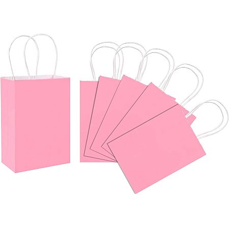 Pandahall Elite Pink Gift Bags Kraft Paper Bags Retail Handle Bags Merchandise Bag for Goodie Favor Gifts, Party, Baby Shower, Birthday, Weddings Christmas Holidays, 5.9 x 4.3 x 2.3 inches 10 Pack