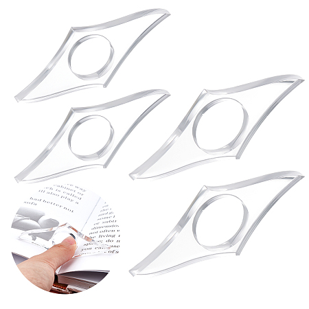 GLOBLELAND 4Pcs 2 Style Transparent Acrylic Thumb Bookmark Thumb Book Page Holder Thumb Reading Ring Clear Page Spreader Book Accessories Gifts for Bookworm Book Lovers Literator Teacher Student
