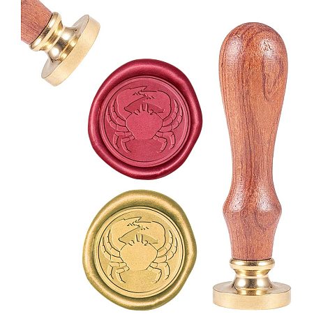 CRASPIRE Wax Seal Stamp, Sealing Wax Stamps Cancer Retro Wood Stamp Wax Seal 25mm Removable Brass Seal Wood Handle for Envelopes Invitations Wedding Embellishment Bottle Decoration Gift Packing