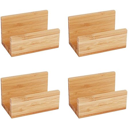 OLYCRAFT 4PCS Bamboo Wood Desktop Business Card Holder Display for Desk Natural Bamboo Business Card Stand for Office Tables Organizer