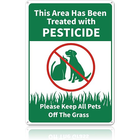 GLOBLELAND This Area Has Been Treated with Pesticide Please Keep All Pets Off The Grass Sign, 10x12 inches 35 Mil Aluminum Grass Yard Sign, UV Protected and Waterproof
