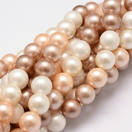 ARRICRAFT Shell Pearl Bead Strands, Grade A, Round, Mixed Color, 8mm, Hole: 1mm, about 54pcs/strand, 16 inches