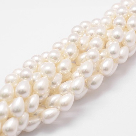 ARRICRAFT Rainbow Plated Shell Pearl Beads Strands, Grade A, teardrop, White, 11x8mm, Hole: 1mm, about 36pcs/strand, 16 inches
