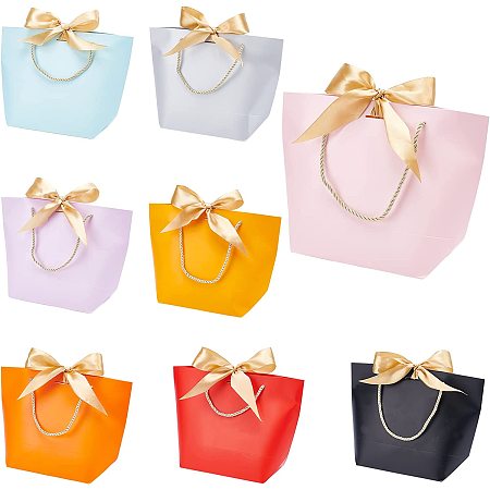 PandaHall Elite 8 Color Gift Bags with Handles, Orange Paper Bags Pink Glossy Bags Party Favor Bags with Ribbons for Gift Wrapping Birthday Wedding Baby Shower, 3.9x11x7.8inch