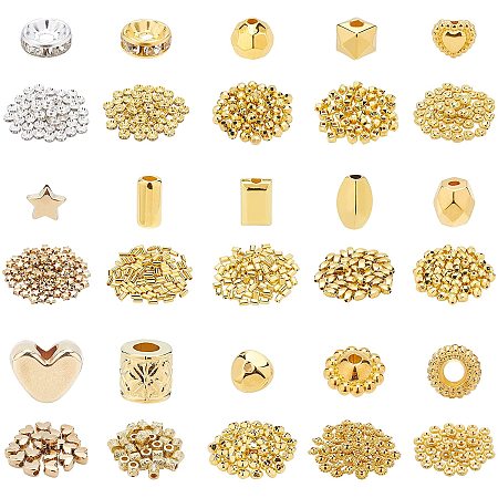 Pandahall Elite 840pcs 15 Styles Jewelry Bead Charm Spacers CCB Faceted Beads Silver Gold Charm Loose Bead Faceted Beads for Making DIY Bracelets Necklace and Crafting