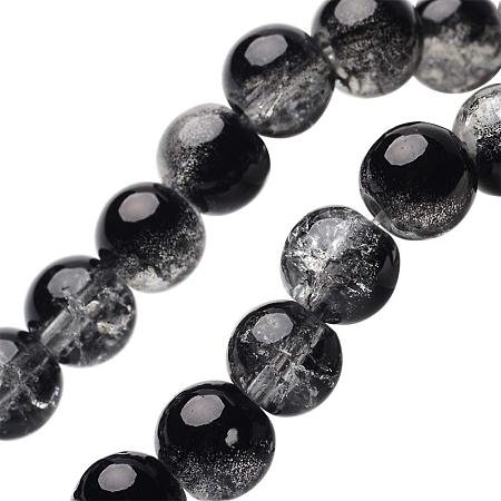 NBEADS 20 Strands(About 100pcs/strand) 8mm Black Spray Painted Crackle Glass Beads Round Split Loose Beads for Making Bracelets Necklaces Earrings