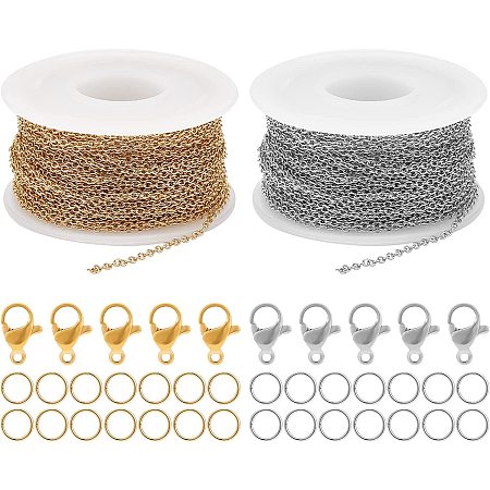 BENECREAT 20m 304 Stainless Steel Cable Chains 1.5mm (2 Mixed Color) with 20 Lobster Clasps and 60Pcs Jump Rings for Men Women Jewelry Chain DIY Making