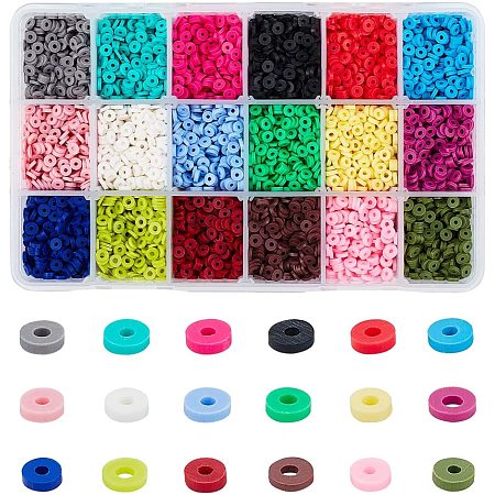 5700 Pcs 15 Colors 4mm Vinyl Disc Beads Flat Round Handmade Polymer Clay Beads for Hawaiian Earring Choker Anklet Bracelet Necklace Jewelry Making Summer Surfer PandaHall Heishi Clay Beads 