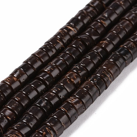 Coconut Beads Strands, Heishi Beads, Flat Round, Coconut Brown, 5x3mm, Hole: 1mm, about 111pcs/strand, 12.99''(33cm)