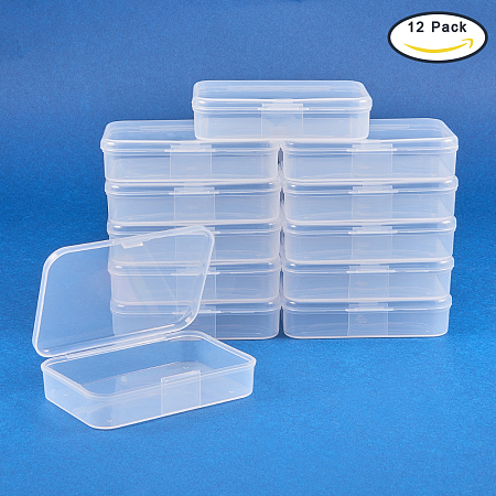 BENECREAT 12 PACK Rectangle Clear Plastic Bead Storage Containers Box Case with lid for Items, Earplugs, Pills, Tiny  Findings - 3.46x2.28x0.78 Inches