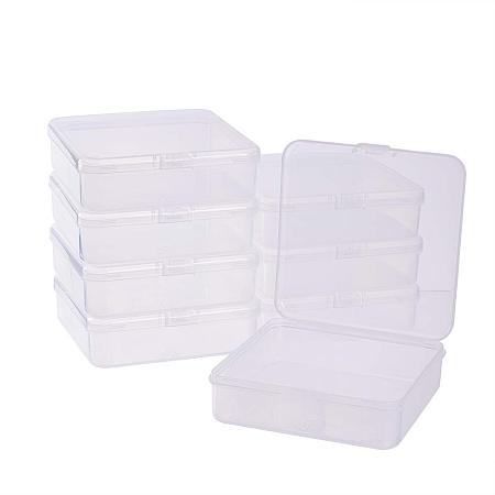BENECREAT 8 Pack 4.13x4.13x1.18 Square Clear Plastic Bead Storage Containers Box Case with lid for Crafts, Beads, Coins, Jewelry and Watch Findings