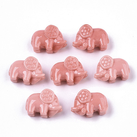 ARRICRAFT Carved Sea Bamboo Coral(Imitation Coral) Beads, Dyed, Elephant, Light Coral, 11x16x7mm, Hole: 1.4mm