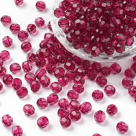 Honeyhandy Transparent Acrylic Beads, Faceted, Round, Cerise, 8mm, Hole: 1.5mm, about 1800pcs/500g