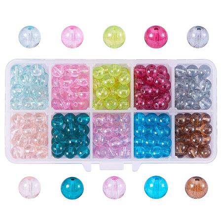 ARRICRAFT 1 Box (about 300 pcs) 10 Color 8mm Round Transparent Spray Painted Glass Beads Assortment Lot for Jewelry Making