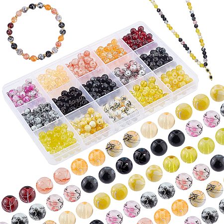PandaHall Elite 15 Color Halloween Beads, 300pcs Yellow Black Beads 6mm Round Glass Beads Fall Beads Spacer Loose Beads for Bracelets Necklaces Earring Making Holiday Thanksgiving Party Decor