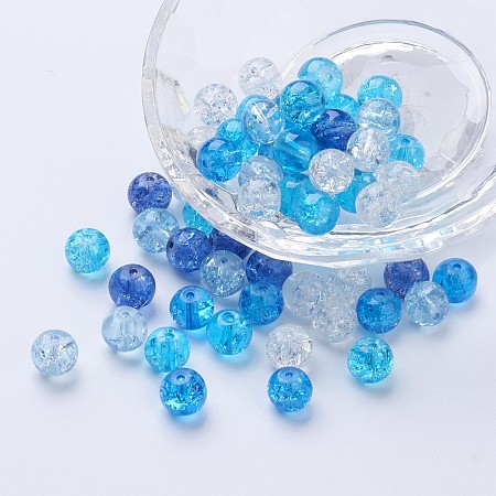 Arricraft Baking Painted Crackle Glass Beads, Carribean Blue Mix, Round, Mixed Color, 8~8.5x7.5~8mm, Hole: 1mm, about 100pcs/bag