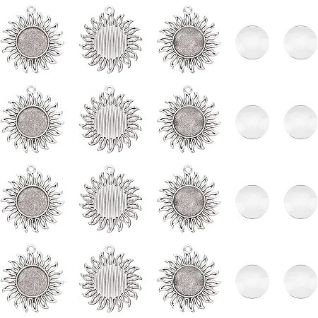 ARRICRAFT 40 Pcs Sunflower Blank Pendant Trays, Alloy Pendant Cabochon Setting Glass Cabochons Trays Bezel Settings for Cameo Pendants Photo Jewelry Necklace and Crafts