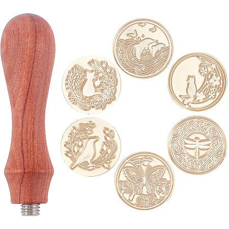 CRASPIRE Wax Seal Stamp Set Animal Ocean Insect Theme 6PCS Sealing Wax Stamp 25mm Removable Brass Heads +1 Wooden Handle for Seal Envelopes Invitation Christmas Halloween Xmas (Whale Bird Dragonfly)