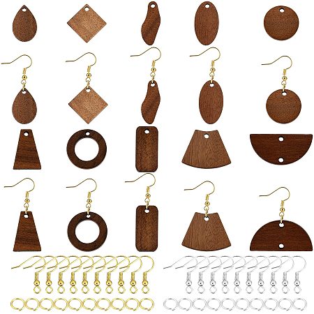 SUPERFINDINGS Wood DIY Earring Making Kit Including 40pcs Saddle Brown Walnut Wood Drop Pendants Oblate Teardrop Links Connectors 100pcs Brass Jump Rings and 60pcs Earring Hooks for Jewelry Making