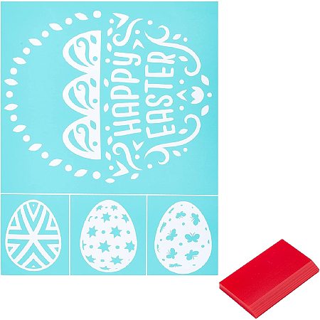 GORGECRAFT Easter Egg Printing Stencil Self-Adhesive Silk Reusable Stencils with Squeegees for Home Decoration Wooden Board, T-Shirt, Pillow Fabric