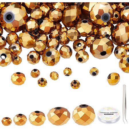 Pandahall Elite 1400pcs Faceted Glass Beads Spacer Beads Gold Rondelle Beads Assortments Supplies Accessories for Bracelet Necklace Jewelry Making, 2-10mm