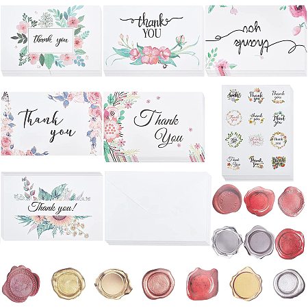 Pandahall Elite 45pcs Adhesive Wax Seal Stickers 36 Sets Thank You Cards Kits with Envelopes, Cards, Adhesive Stickers for Wedding, Mother's Day, Graduation or Thanksgiving Gift