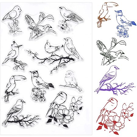 GLOBLELAND Bird Clear Stamps Silicone Stamp Cards Bird and Branch Clear Stamps for Card Making Decoration and DIY Scrapbooking