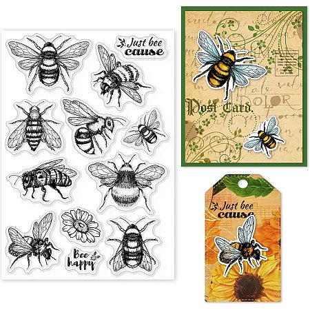 GLOBLELAND Spring Bee Clear Stamps for DIY Scrapbooking Decor Wasp Flower Greetings Transparent Silicone Stamps for Making Cards Photo Album Decor