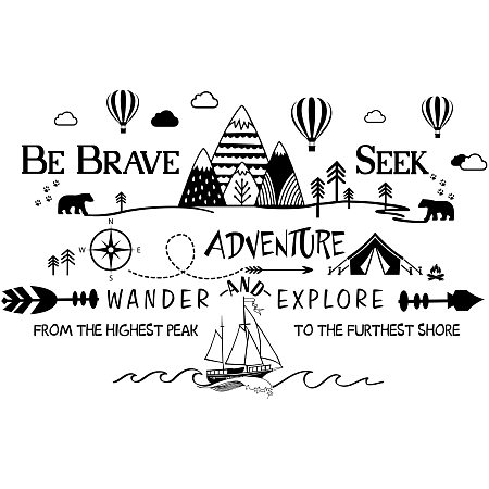 SUPERDANT Wall Sticker Be Brave Seek Adventure Inspirational Quotes Wall Decals Hot Air Balloon Peak Pattern Vinyl Lettering Stickers for Living Room Bedroom 15