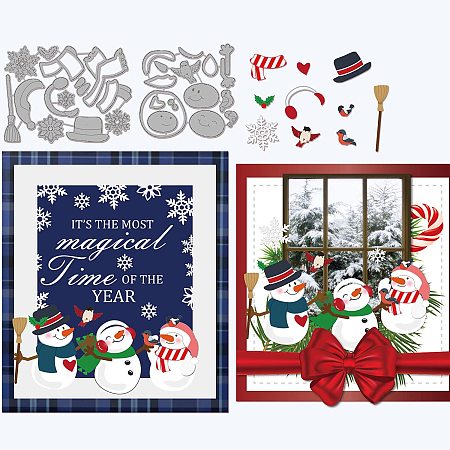 GLOBLELAND Christmas Snowman Embossing Template Bird Snowflake Carbon Steel Die Cuts Broom Hat Die Cut for Scrapbooking Card DIY Craft Decoration