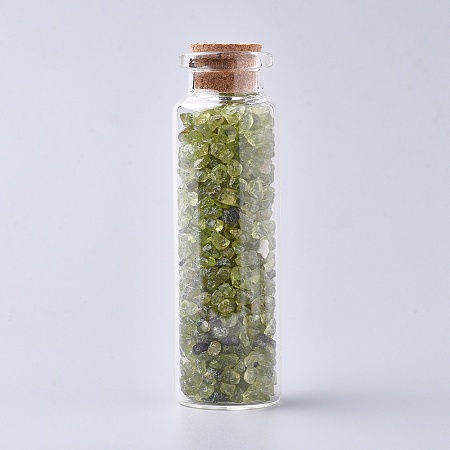 Honeyhandy Glass Wishing Bottle, For Pendant Decoration, with Peridot Chip Beads Inside and Cork Stopper, 22x71mm